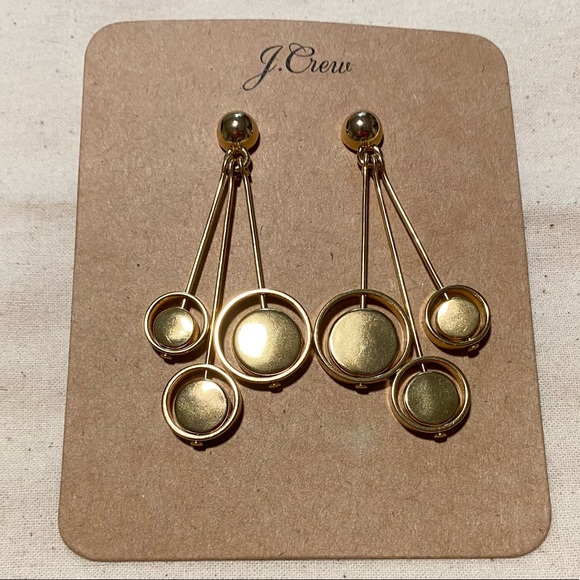 J. CREW Women’s Orb Drop Circle Dangle Earrings Shiny Burnished Gold W/ Dust Bag - Picture 3 of 4